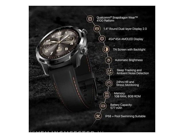 1x mobvoi ticwatch pro 3 gps smartwatch black shadow amoled ticwatch - afbeelding 4 van  6
