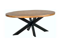 1x ovaal mango eettafel - 160x90x77 cm - 5 cm blad - spinpoot metaal 5x10 - afbeelding 1 van  2