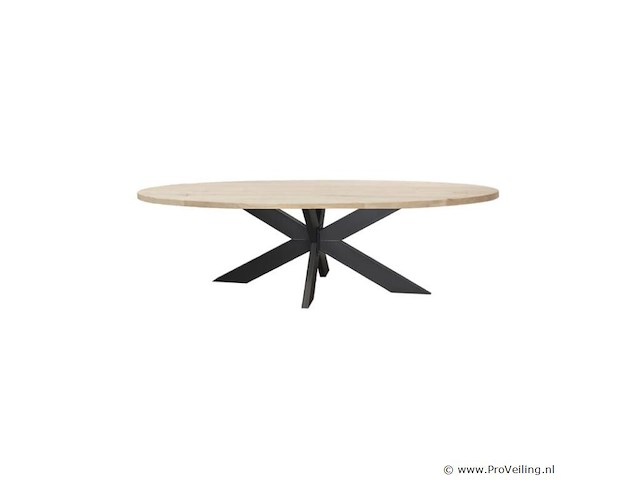 1x ovaal tafel eiken - 180x90 cm - massief eiken - spinpoot metaal 5x10 - afbeelding 1 van  3