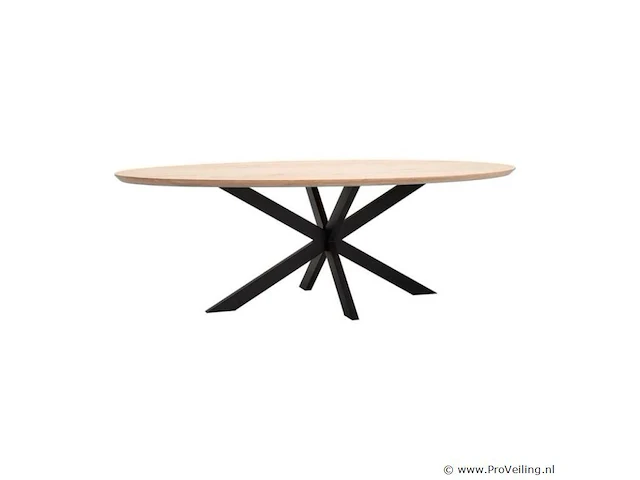 1x ovaal tafel eiken - verjongde rand - 160x100 cm - massief eiken - spinpoot klein metaal 5x10 - afbeelding 1 van  5