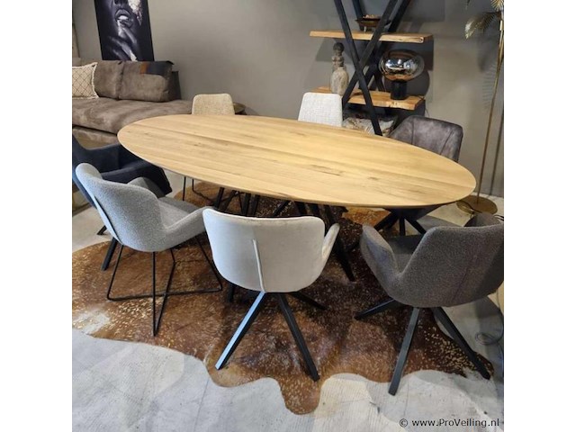 1x ovaal tafel eiken - verjongde rand - 160x90 cm - massief eiken - spinpoot klein metaal 5x10 - afbeelding 2 van  5