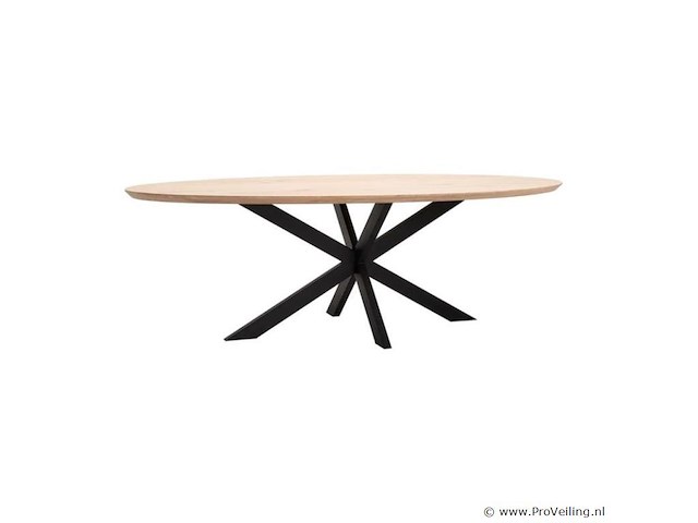 1x ovaal tafel eiken - verjongde rand - 180x100 cm - massief eiken - spinpoot klein metaal 5x10 - afbeelding 1 van  5