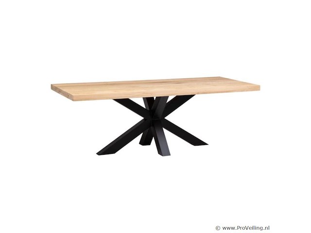 1x recht tafel eiken - 220x100 cm - massief eiken - spinpoot metaal 5x10 - afbeelding 1 van  3