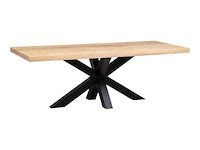 1x recht tafel eiken - 220x100 cm - massief eiken - spinpoot metaal 5x10 - afbeelding 1 van  3