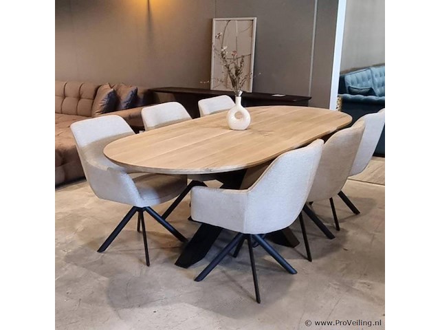 1x rond / ovaal tafel eiken - verjongde rand - 160x100 cm - massief eiken - spinpoot klein metaal 5x10 - afbeelding 2 van  5