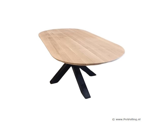 1x rond / ovaal tafel eiken - verjongde rand - 180x100 cm - massief eiken - spinpoot klein metaal 5x10 - afbeelding 4 van  5