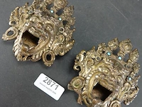 2 antieke brons met edelstenen mask of mahakala als wierrookhouders - afbeelding 2 van  5