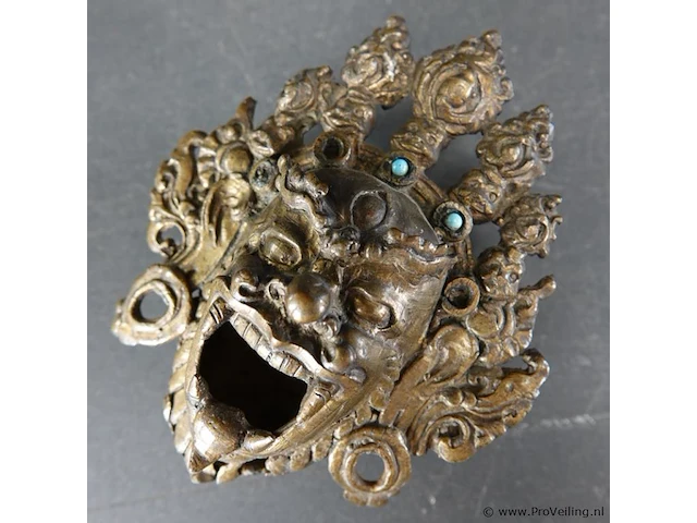 2 antieke brons met edelstenen mask of mahakala als wierrookhouders - afbeelding 3 van  5