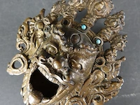 2 antieke brons met edelstenen mask of mahakala als wierrookhouders - afbeelding 3 van  5