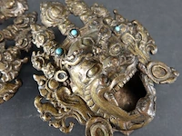 2 antieke brons met edelstenen mask of mahakala als wierrookhouders - afbeelding 4 van  5