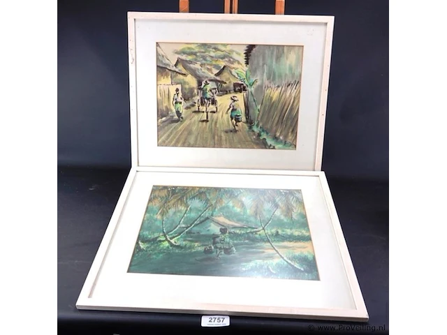 2 aquarellen ?. in wissellijst - afbeelding 1 van  5