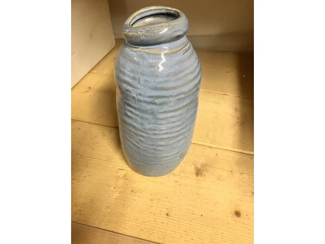 2 blauwe aardewerk bloemenvazen - afbeelding 5 van  7