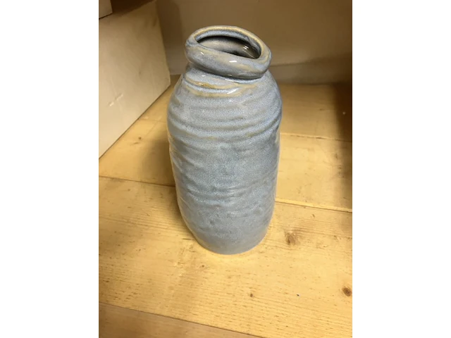 2 blauwe aardewerk bloemenvazen - afbeelding 6 van  7
