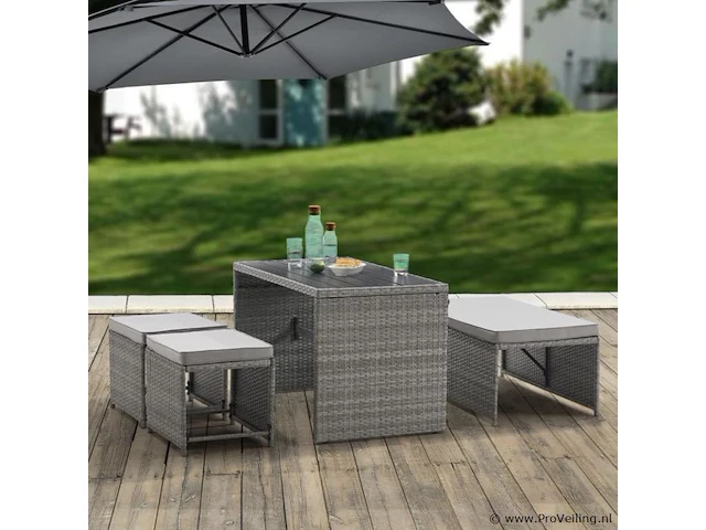 2 in 1 polyrotan loungeset jamaika - grijs - afbeelding 9 van  16