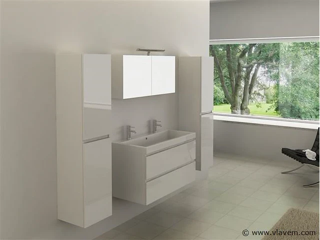 2-persoons badkamermeubel 100 cm hoogglans wit - incl. kranen - afbeelding 1 van  5