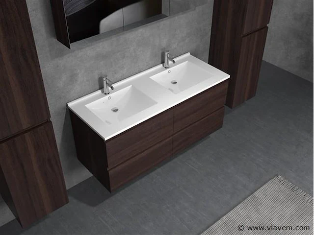 2-persoons badkamermeubel 120 cm donker hout decor - incl. kranen - afbeelding 3 van  4