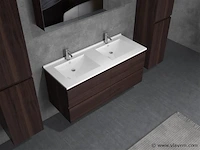 2-persoons badkamermeubel 120 cm donker hout decor - incl. kranen - afbeelding 3 van  4