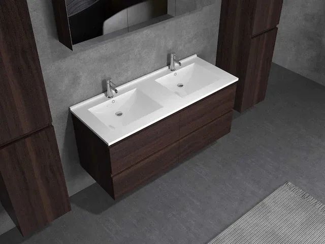 2-persoons badkamermeubel 120 cm donker hout decor - incl. kranen - afbeelding 3 van  3