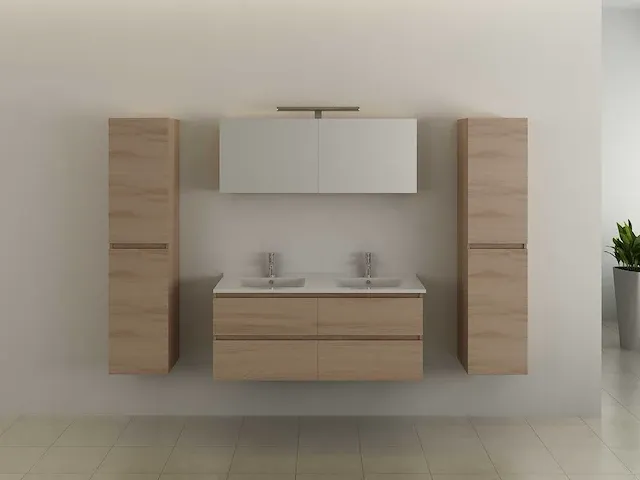 2-persoons badkamermeubel 120 cm licht hout decor - incl. kranen - afbeelding 4 van  11