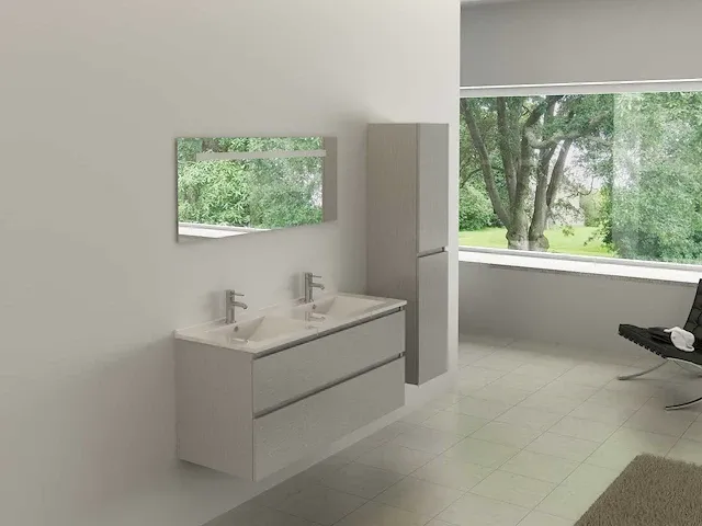 2-persoons badkamermeubel 120 cm lichtgrijs - incl. kranen - afbeelding 1 van  2