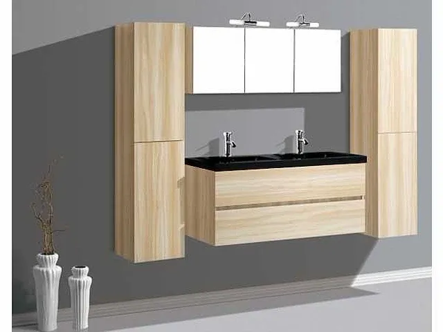 2-persoons badkamermeubel 120 cm natural hout decor - incl. kranen - afbeelding 2 van  23