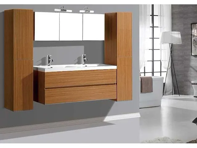 2-persoons badkamermeubel 120 cm natural hout decor - incl. kranen - afbeelding 21 van  23
