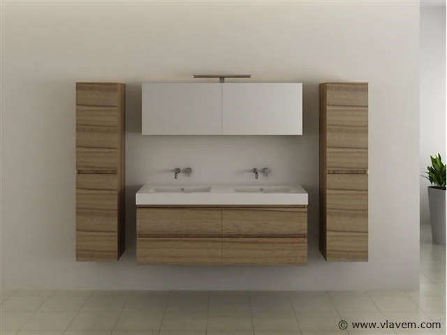 2-persoons badkamermeubel 120 cm natural hout decor - incl. kranen - afbeelding 20 van  56