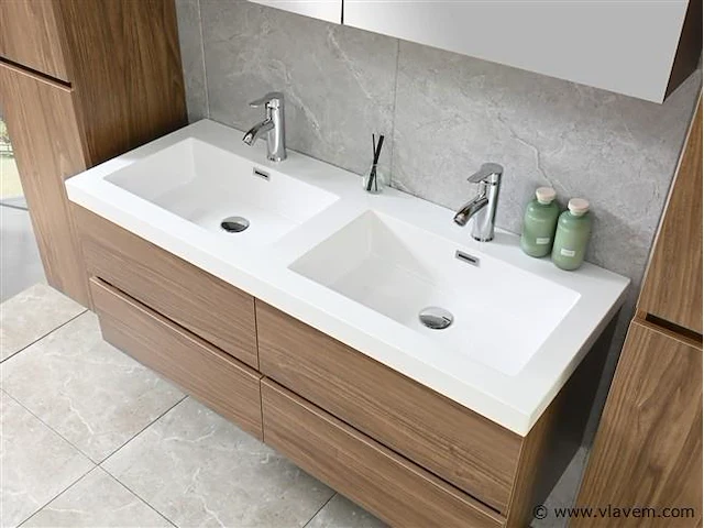 2-persoons badkamermeubel 120 cm natural hout decor - incl. kranen - afbeelding 41 van  56