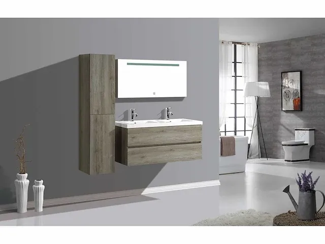 2-persoons badkamermeubel 120 cm natural hout decor - incl. kranen - afbeelding 13 van  23