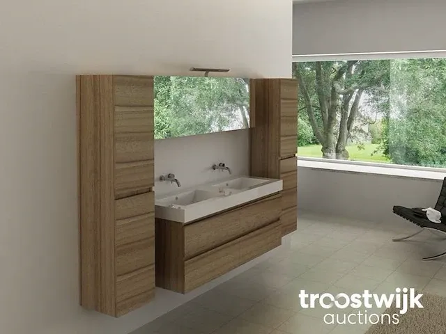 2-persoons badkamermeubel 140 cm hout decor - incl. kranen - afbeelding 1 van  5