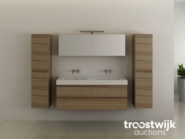 2-persoons badkamermeubel 140 cm hout decor - incl. kranen - afbeelding 2 van  5