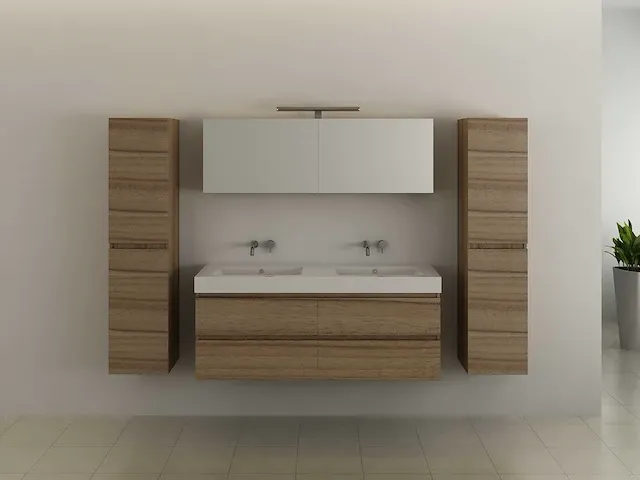 2-persoons badkamermeubel 140 cm hout decor - incl. kranen - afbeelding 2 van  5
