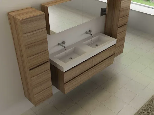 2-persoons badkamermeubel 140 cm hout decor - incl. kranen - afbeelding 3 van  5