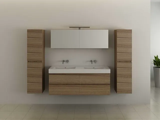 2-persoons badkamermeubel 140 cm hout decor - incl. kranen - afbeelding 2 van  5