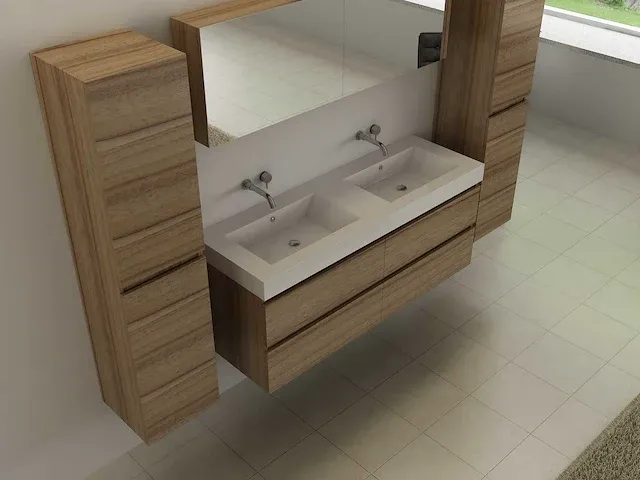 2-persoons badkamermeubel 140 cm hout decor - incl. kranen - afbeelding 3 van  5