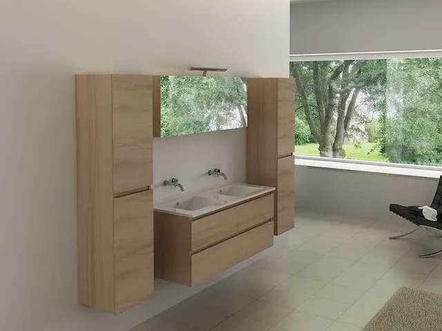 2-persoons badkamermeubel 140 cm hout decor - incl. kranen - afbeelding 8 van  11