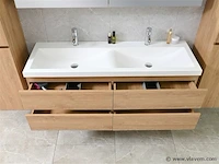 2-persoons badkamermeubel 145 cm licht hout decor - incl. kranen - afbeelding 7 van  12