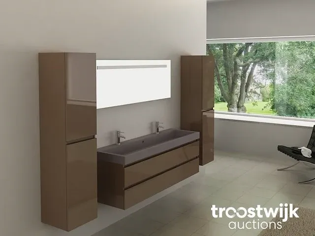 2-persoons badkamermeubel 150 cm taupe - incl. kranen - afbeelding 1 van  5