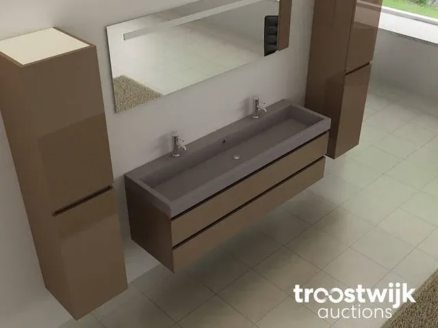 2-persoons badkamermeubel 150 cm taupe - incl. kranen - afbeelding 2 van  5