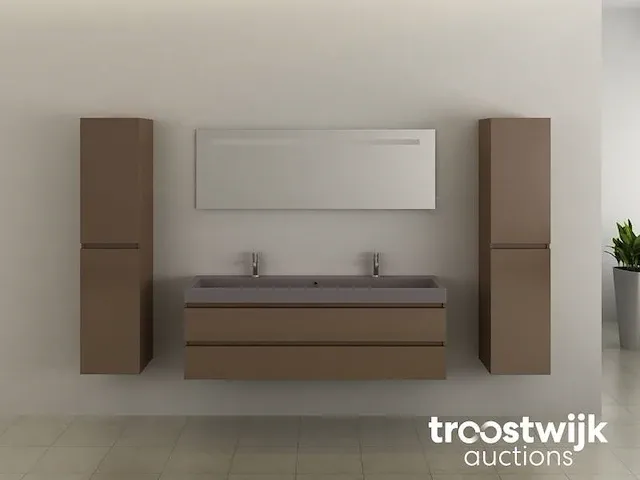 2-persoons badkamermeubel 150 cm taupe - incl. kranen - afbeelding 3 van  5