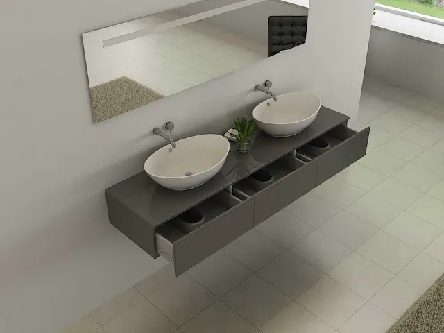2-persoons badkamermeubel 180 cm hoogglans antraciet - incl. kranen - afbeelding 3 van  7