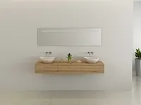 2-persoons badkamermeubel 180 cm licht hout decor - incl. kranen - afbeelding 3 van  9