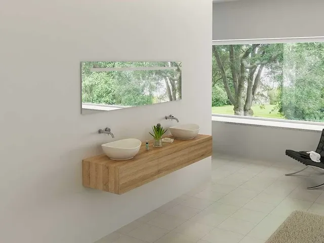 2-persoons badkamermeubel 180 cm licht hout decor - incl. kranen - afbeelding 1 van  9