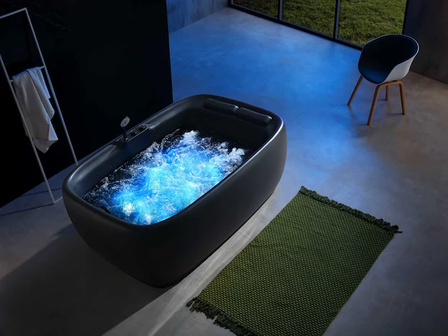 2-persoons vrijstaand massagebad mat zwart met bluetooth - afbeelding 1 van  10