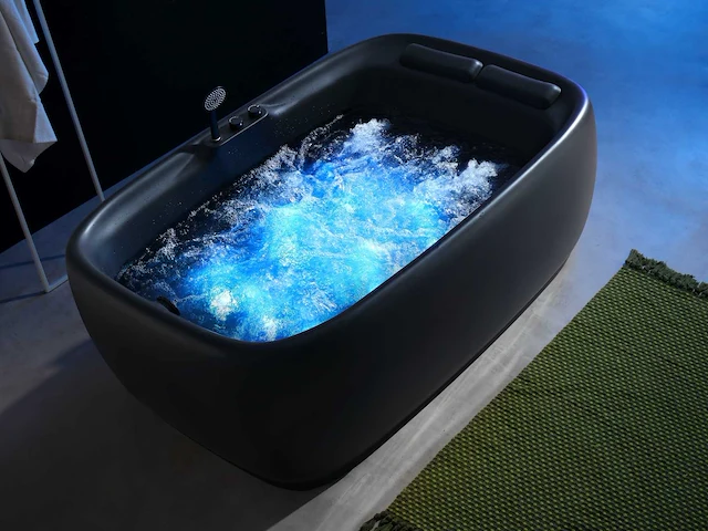 2-persoons vrijstaand massagebad mat zwart met bluetooth - afbeelding 3 van  10