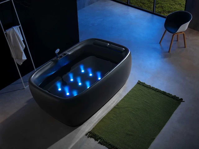 2-persoons vrijstaand massagebad mat zwart met bluetooth - afbeelding 4 van  10