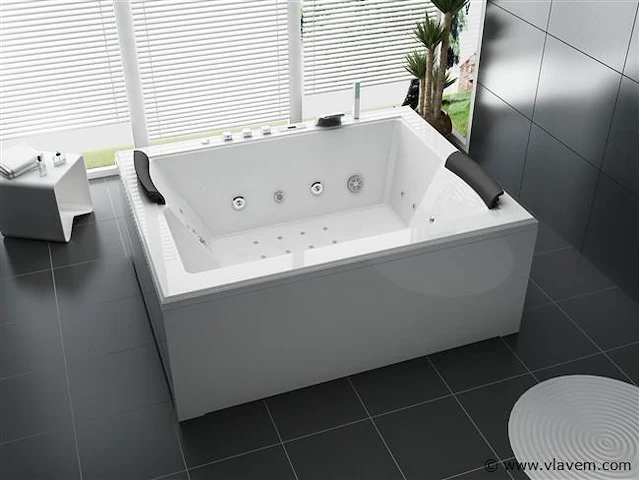 2 persoons whirlpool massagebad wit - half vrijstaand 180x145cm - afbeelding 3 van  5