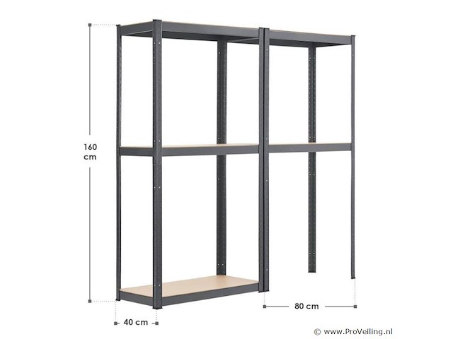 2 stuks magazijnstelling / opbergrek - easy - 160 x 80 x 40 cm - grijs - afbeelding 15 van  16