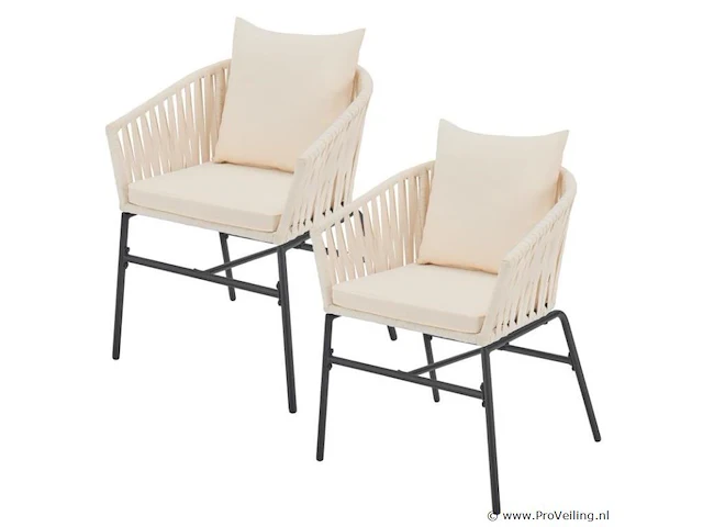2 tuinstoelen met touwgaas - beige - incl. rug- en zitkussens - afbeelding 1 van  13
