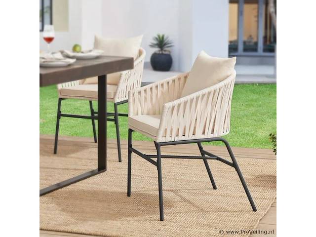 2 tuinstoelen met touwgaas - beige - incl. rug- en zitkussens - afbeelding 6 van  13